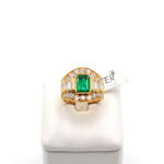 Elegante anello vintage con smeraldo centrale e diamanti in oro giallo 18 kt ketercomprooro
