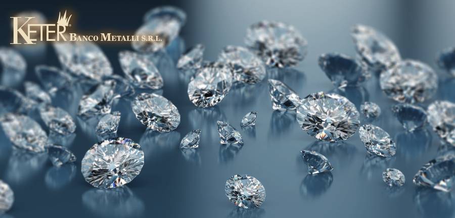 Diamanti scintillanti su sfondo blu, rappresentano il valore e la quotazione dei diamanti nel mercato globale.