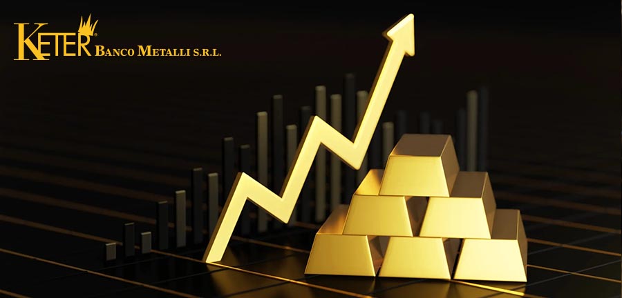 Grafico in crescita accanto a lingotti d’oro impilati, simbolo dell’educazione finanziaria per giovani investitori che scelgono l’oro come punto di partenza per costruire un futuro sicuro.